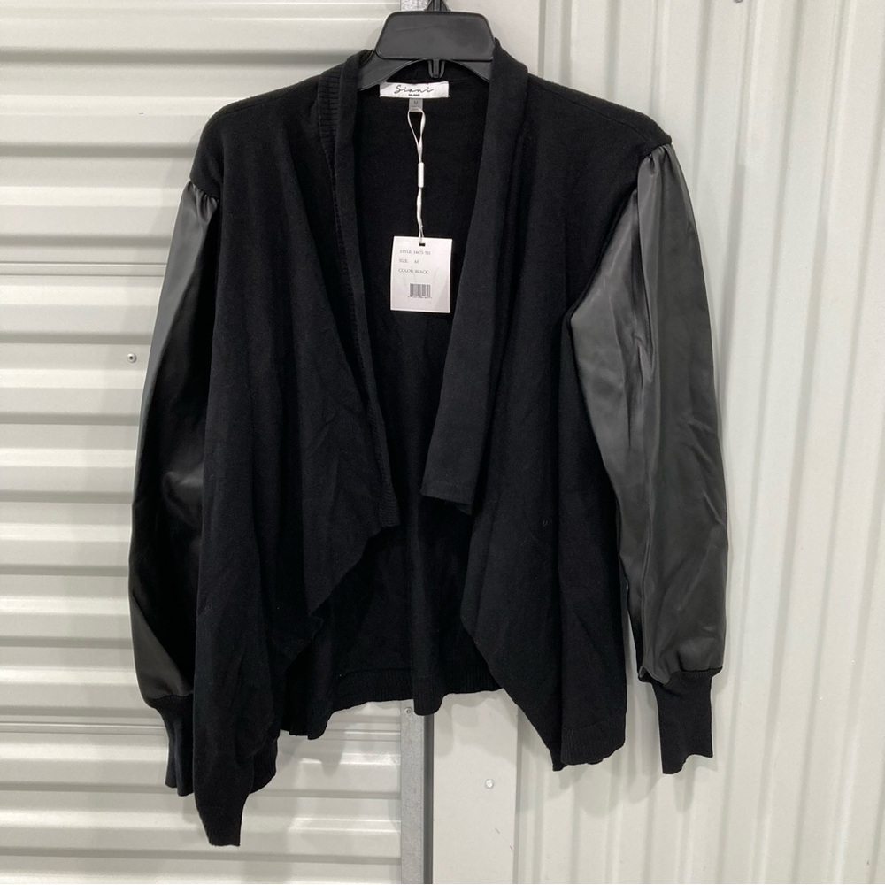 Sioni Black Jacket with Faux Leather Sleeves
